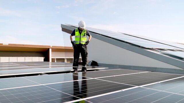 Professional who installs solar energy systems,  procuring equipment, and performing the physical installation of solar panels on roofs. 