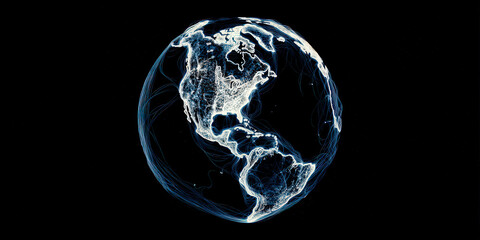 Abstract Earth Globe Representation With Pixelated White And Blue Details Against Black Background