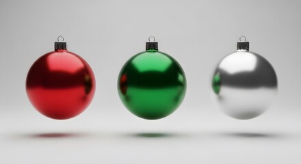 Festive Trio Shiny Red, Green, and Silver Christmas Ornaments