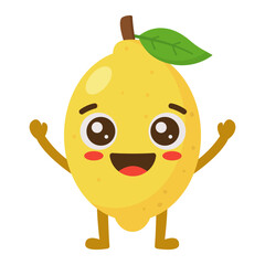 Cute Lemon Cartoon Character with Happy Expression Flat Illustration