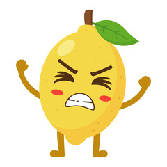 Angry Lemon Cartoon Character with Fists Up Flat Illustration