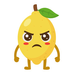 Angry Lemon Cartoon Character with Frowning Face Flat Illustration