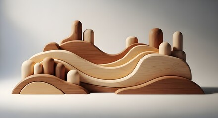 Brown sculpted abstract forms displayed in a serene artistic composition