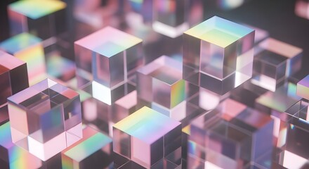 Pink and purple transparent cubes rotating in a modern abstract display