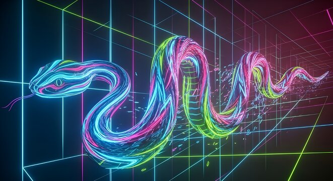 Neon wave line flowing across a dark futuristic digital grid - Powered by Adobe