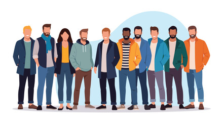 Diverse group of stylish young adults standing together, embracing community and modern fashion trends for vibrant teamwork and collaboration