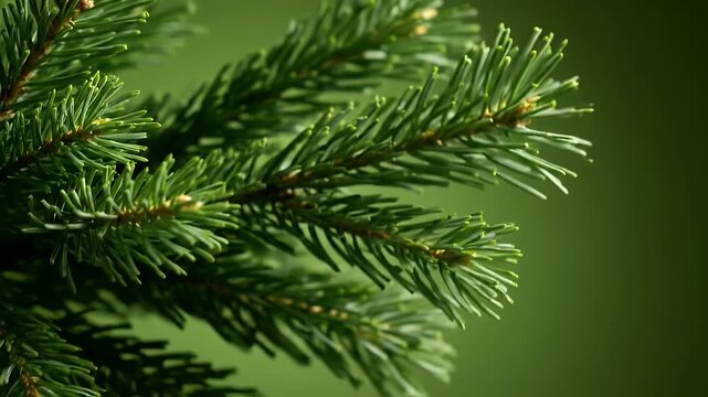 Close Up Macro Shot Of Green Pine Tree Needles With Soft Bokeh Background In Natural Lighting