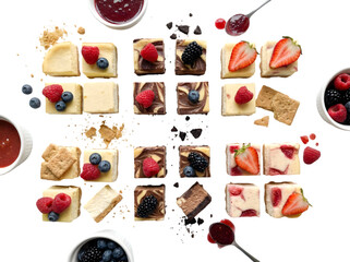 A Colorful Array of Cheesecake Bites Garnished with Fresh Berries and Sauces Perfect for Any Dessert Lover
