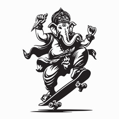 Obraz premium Creative Ganesha deity on skateboard unique vector image
