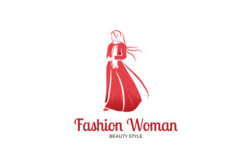 fashion woman logo design with woman figure wearing hijab dress