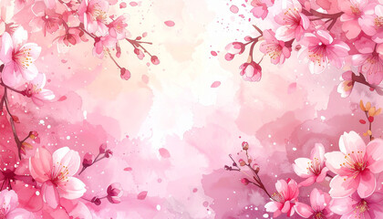 Obraz premium 桜の花びらが舞う日本の春のイラスト 水彩画風