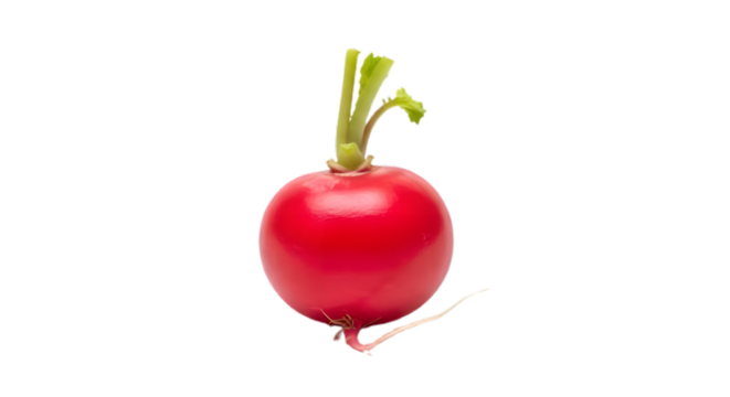 Fresh Radish Isolated on Transparent Background Close Up Vibrant Red Root Vegetable with Green Stems Single Raw Food Item Nutrient Rich Ingredient Delicious and Healthy