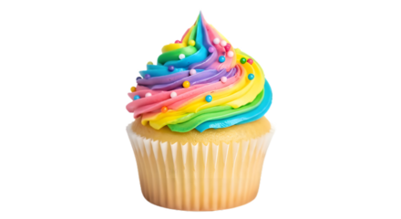 Colorful Cupcake With Sprinkles Delicious Baked Sweet Treat Dessert Food Confection Bakery Snack Pastry Sugar Rainbow Icing Cream Vanilla Birthday Celebration