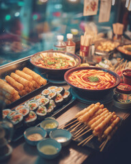 korean street food stall, vibrant night market snacks
