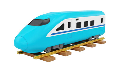 Fototapeta premium A cute, stylized, bright blue and white highspeed bullet train toy or model isolated on transparent background