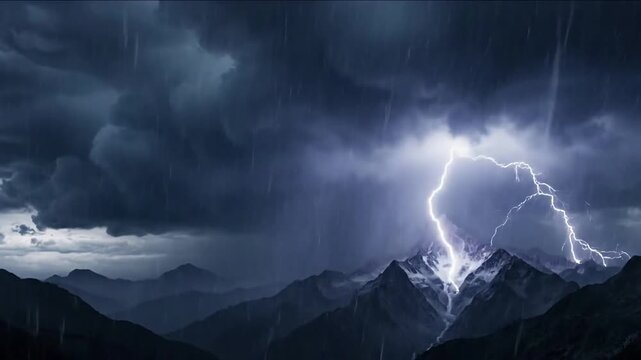 Capturing the majestic interplay of light and shadow during a powerful electrical storm, showcasing nature's untamed and unpredictable forces. Cinematic framing that emphasizes the dramatic?