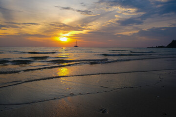 Serenity sea beach wave sunset sky with cloud nature landscape