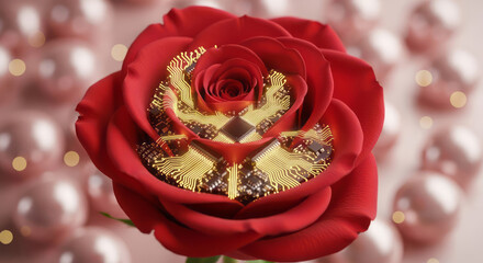 Elegant rose with circuit board symbolizes futuristic beauty