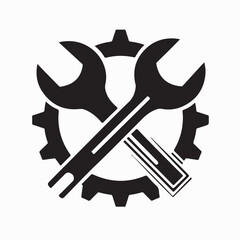 Crossed wrench mechanic emblem  vector design on white background