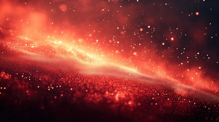 Abstract Cosmic Energy Wave: Millions of Glittering Particles, Vibrant Red Fiery Orange Flow, Black Void Digital Art 8K