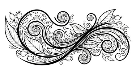 Intricate hand-drawn floral design featuring swirling leaves and vines, ideal for artistic projects