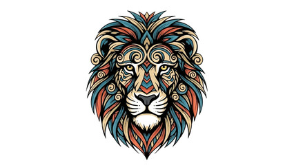 Detailed Colorful Lion Head Vector Illustration with Intricate Design Elements and Elegant Swirls
