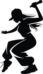 Black and white silhouette illustration of dancing in a white background.