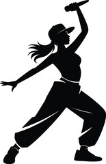 Black and white silhouette illustration of dancing in a white background.