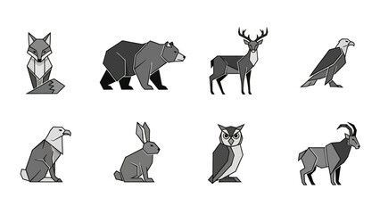 Geometric Animal Illustration Set Featuring Fox, Bear, Deer, Eagle and More Stylized Fauna