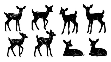 Fototapeta premium Elegant Silhouette Collection of Fawn Illustrations in Various Poses on White Background