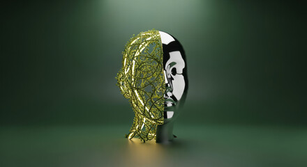 Modern head sculpture with natural vines for creative concepts