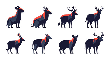 Conceptual artistic representation of various deer species in geometric style design