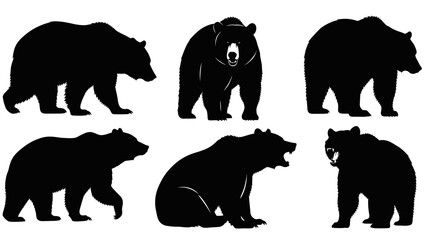 Diverse black bear silhouette collection showcasing various poses and expressions in detail