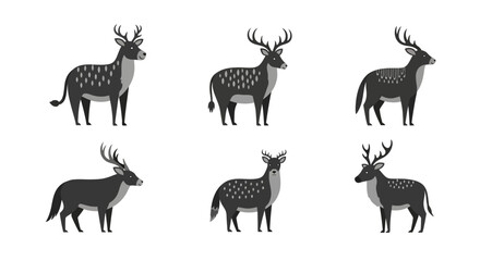 Elegant deer vector illustration showcasing diverse antler shapes and coat patterns vector isolated