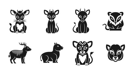 Fototapeta premium Elegant vector illustration featuring a collection of eight distinct animal icons presented in a