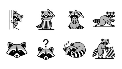 Charming Cartoon Raccoon Character Set Displaying a Variety of Activities and Expressions