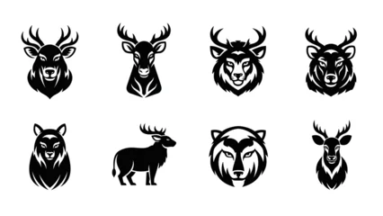 Fotobehang Hipster Dieren Elegant collection of wildlife logos featuring deer and wolf heads in striking black and white  © ellisa_studio