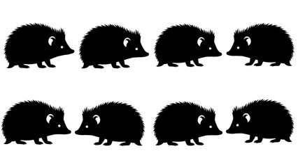 Fototapeta premium A pattern with black silhouettes of hedgehogs arranged symmetrically on a white backdrop forming