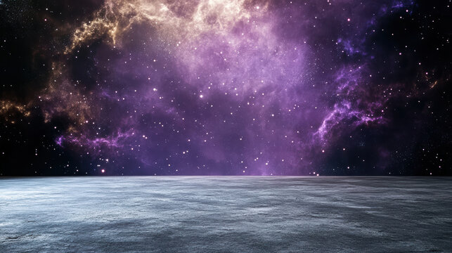 Purple nebula night sky over barren lunar plain evokes quiet cosmic wonder - Powered by Adobe