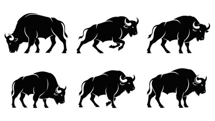 Majestic Bison Silhouette Collection: A Powerful Display of Wild American Buffalo