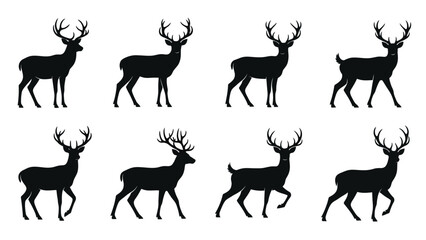 Elegant silhouettes of majestic deer with antlers in various poses conveying wilderness