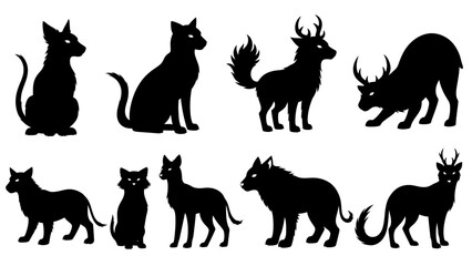 Collection of Silhouette Vector Art Featuring Various Animals on a White Background