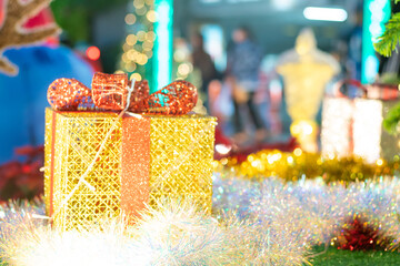 Christmas ball decorate on pine tree branch at night merry christmas