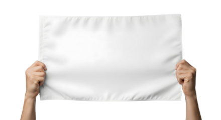 Hands holding a blank white sheet against a white background shot on transparent background