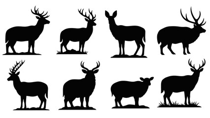 Silhouette Vector Illustration Featuring Different Deer Species in Various Poses Isolated