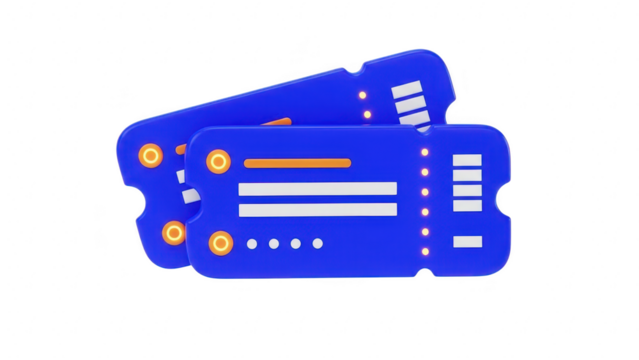 Two blue 3d stylized tickets or coupon icons stacked together isolated on transparent background