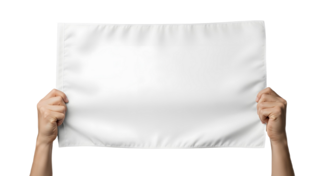 Hands holding a blank white sheet against a white background shot on transparent background