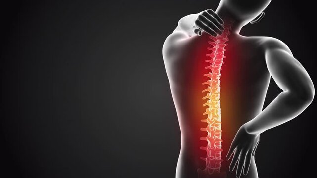 Animation background of painful back VFX Back Pain Augmented Reality Animation. Close Up anatomy patient
