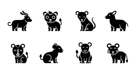 Fototapeta premium Collection of adorable stylized animal icons representing various wild creatures