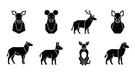 Geometric animal silhouettes collection, modern and minimalist animal icons for graphic design